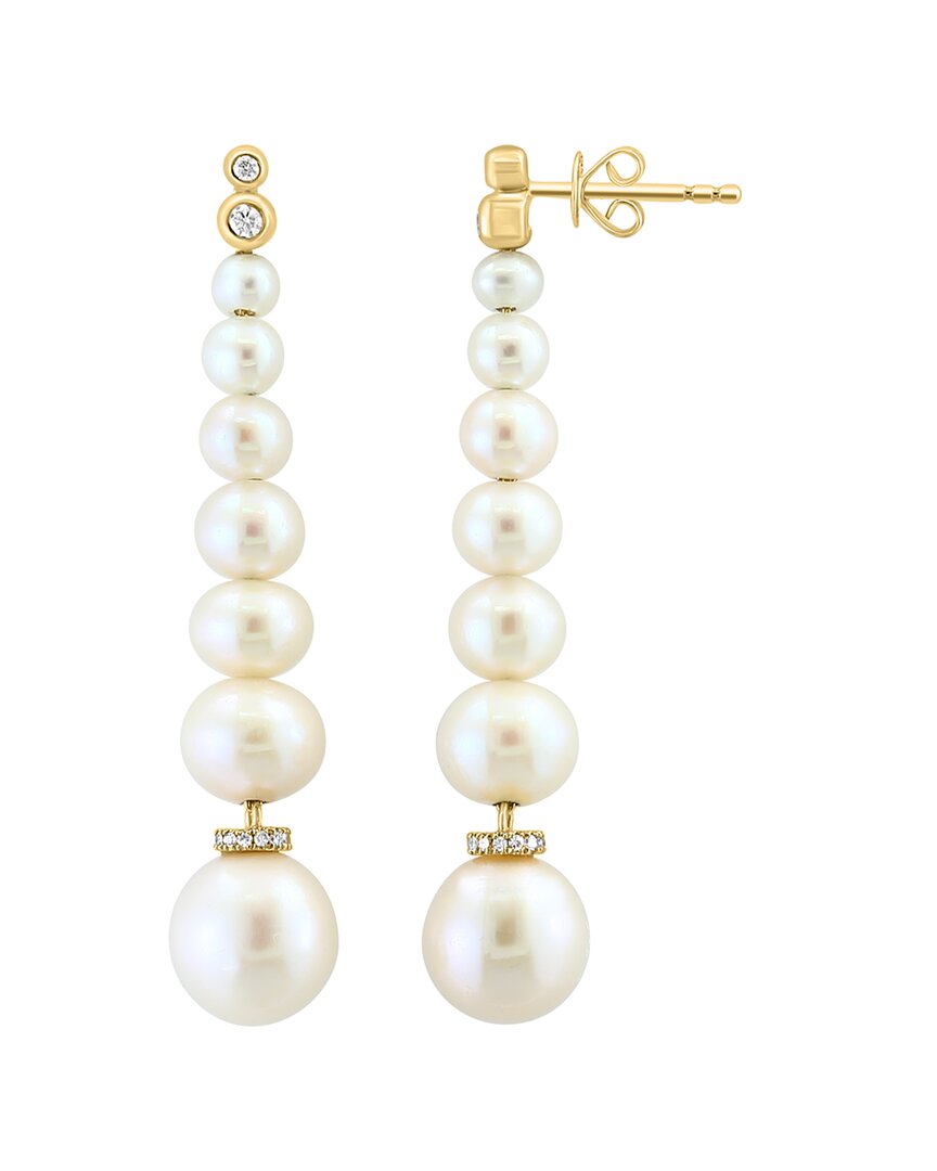 Effy Fine Jewelry 14k 0.13 Ct. Tw. Diamond & 3.5-8.5mm Pearl Earrings In Gold
