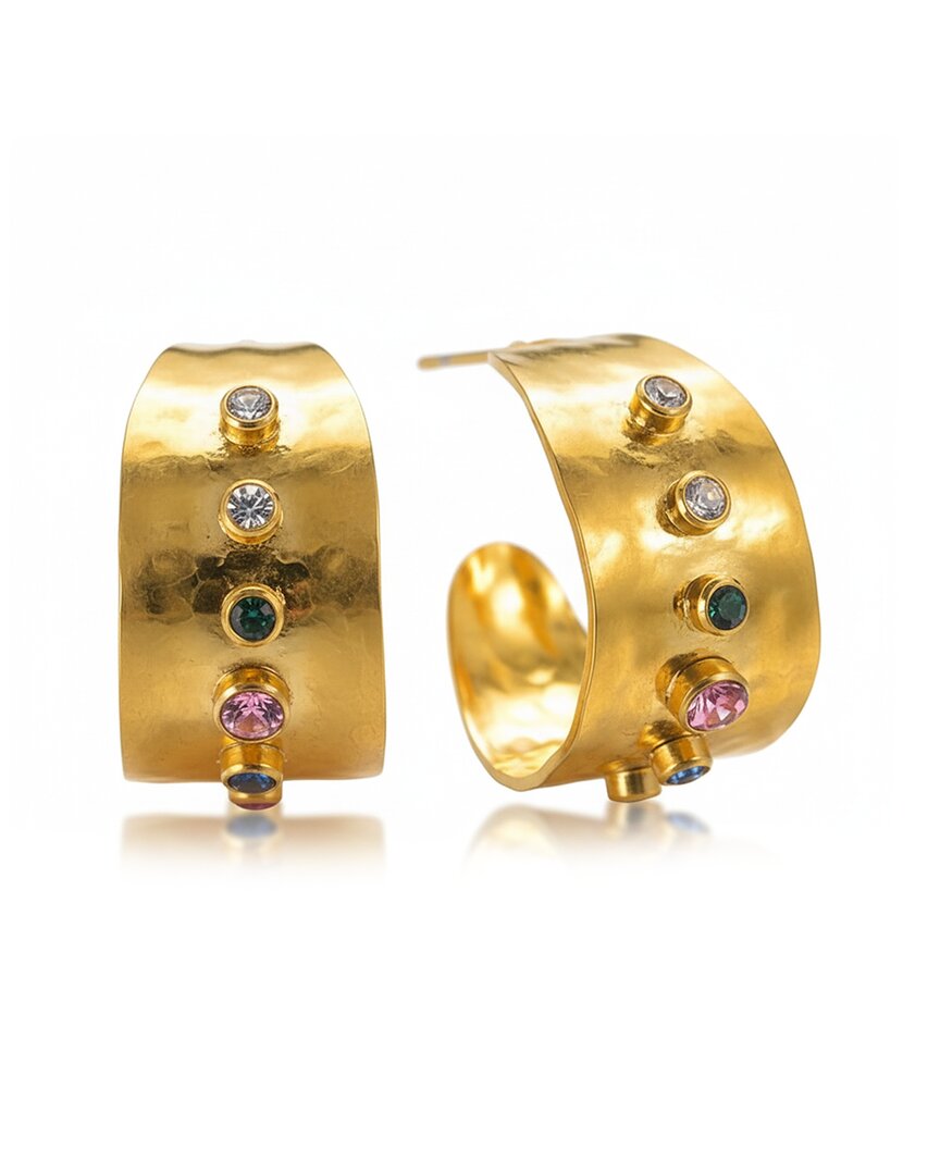 Liv Oliver 18k Plated 2.28 Ct. Tw. Semi Precious Gemstones Cz Earrings In No Color