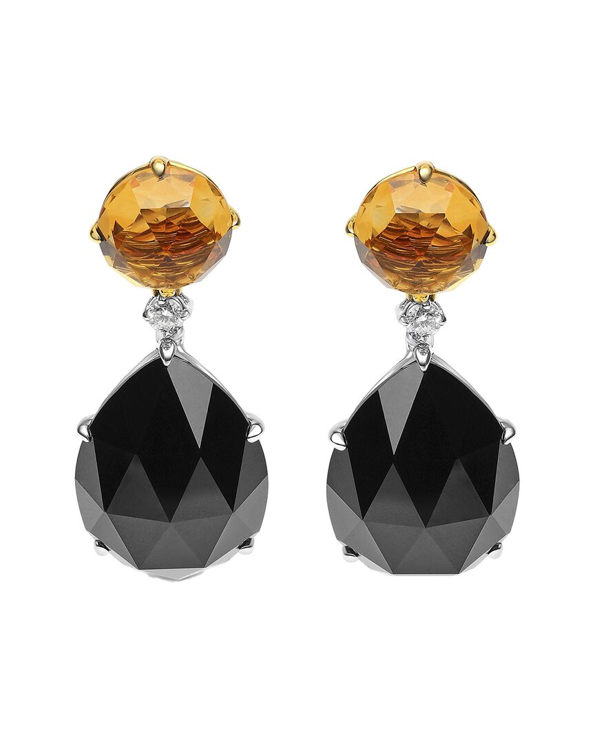 Haus Of Brilliance 18k White And Yellow Gold 1/5 Cttw Diamond With Round Yellow Citrine And 20x15mm Pear Cut Black Onyx
