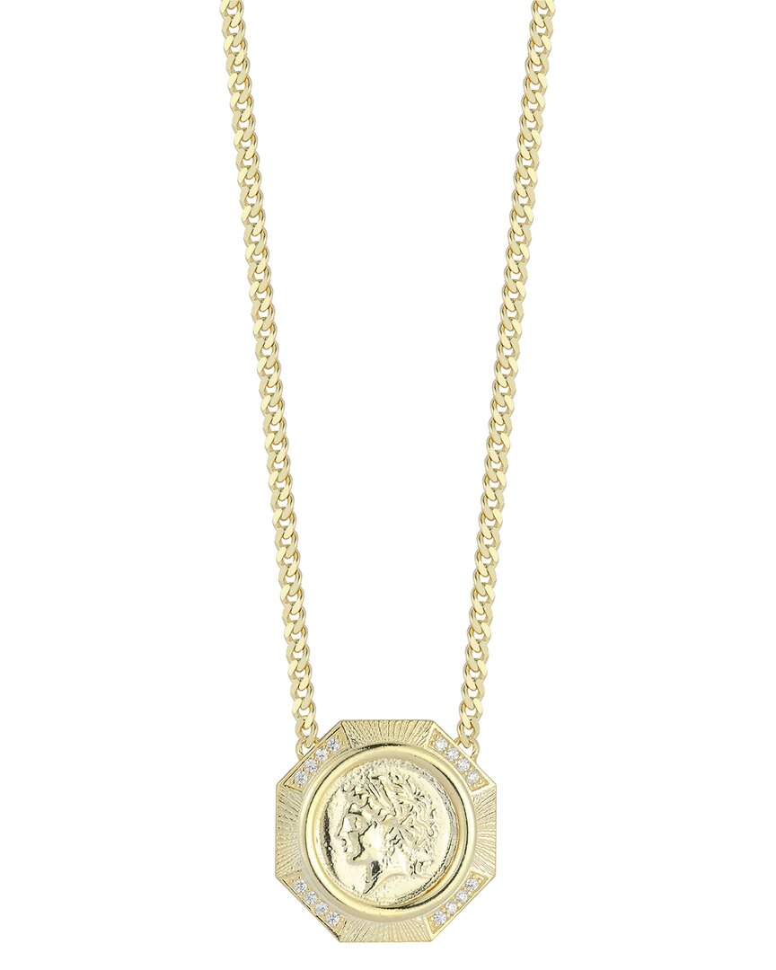 Chloe & Madison Chloe And Madison 14k Over Silver Cz Bold Coin Necklace