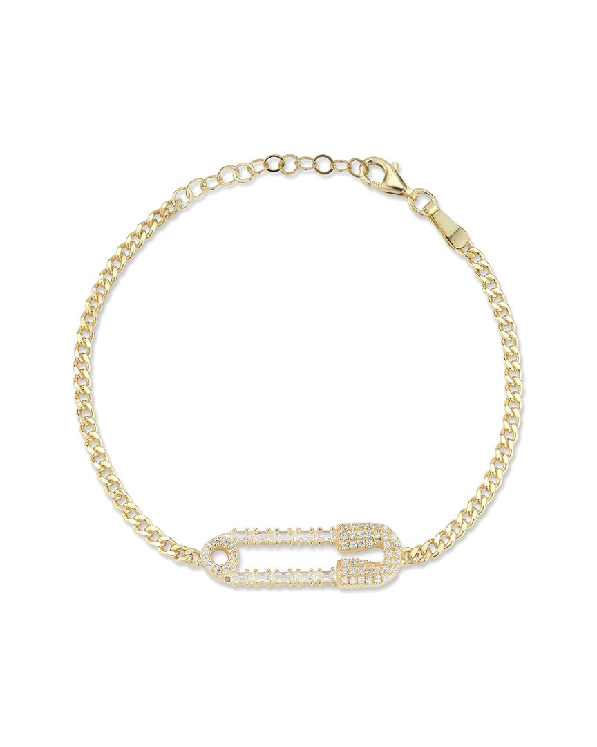 Chloe & Madison Chloe And Madison 14k Over Silver Cz Baguette Paperclip With Curb Chain Bracelet