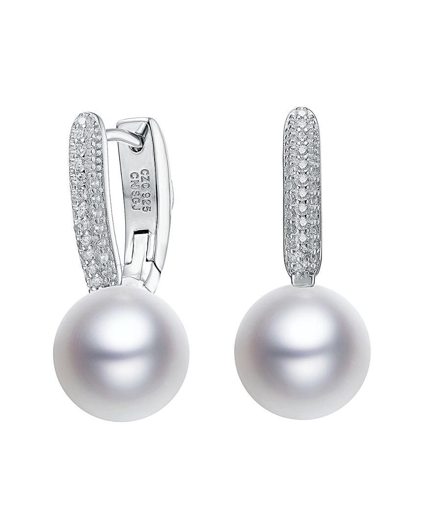 Genevive Silver 10mm Shell Pearl Earrings