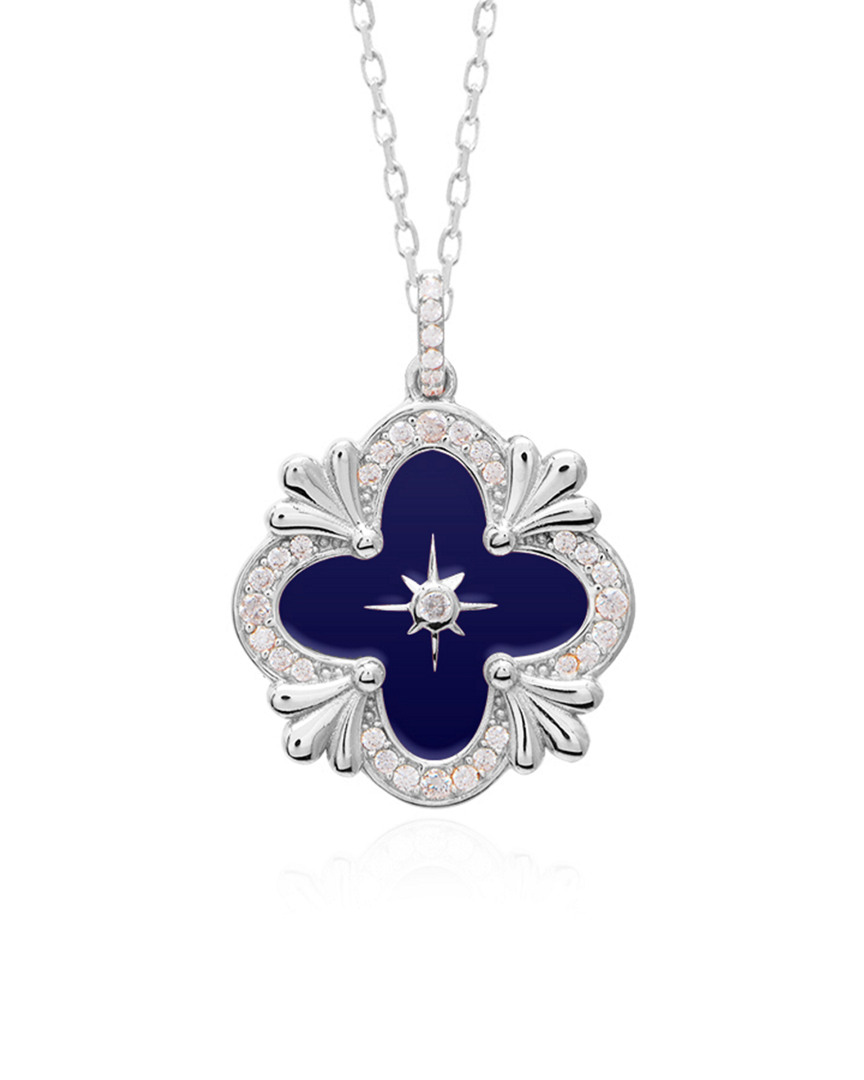 Gabi Rielle Silver Cz & Blue French Enamel Clover Necklace