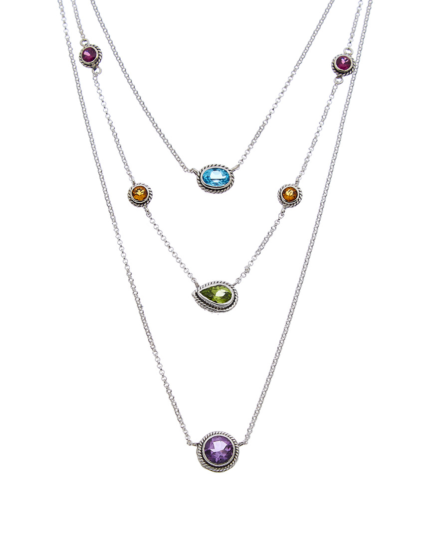Samuel B. Jewelry Silver 3.80 Ct. Gemstone Three-row Necklace