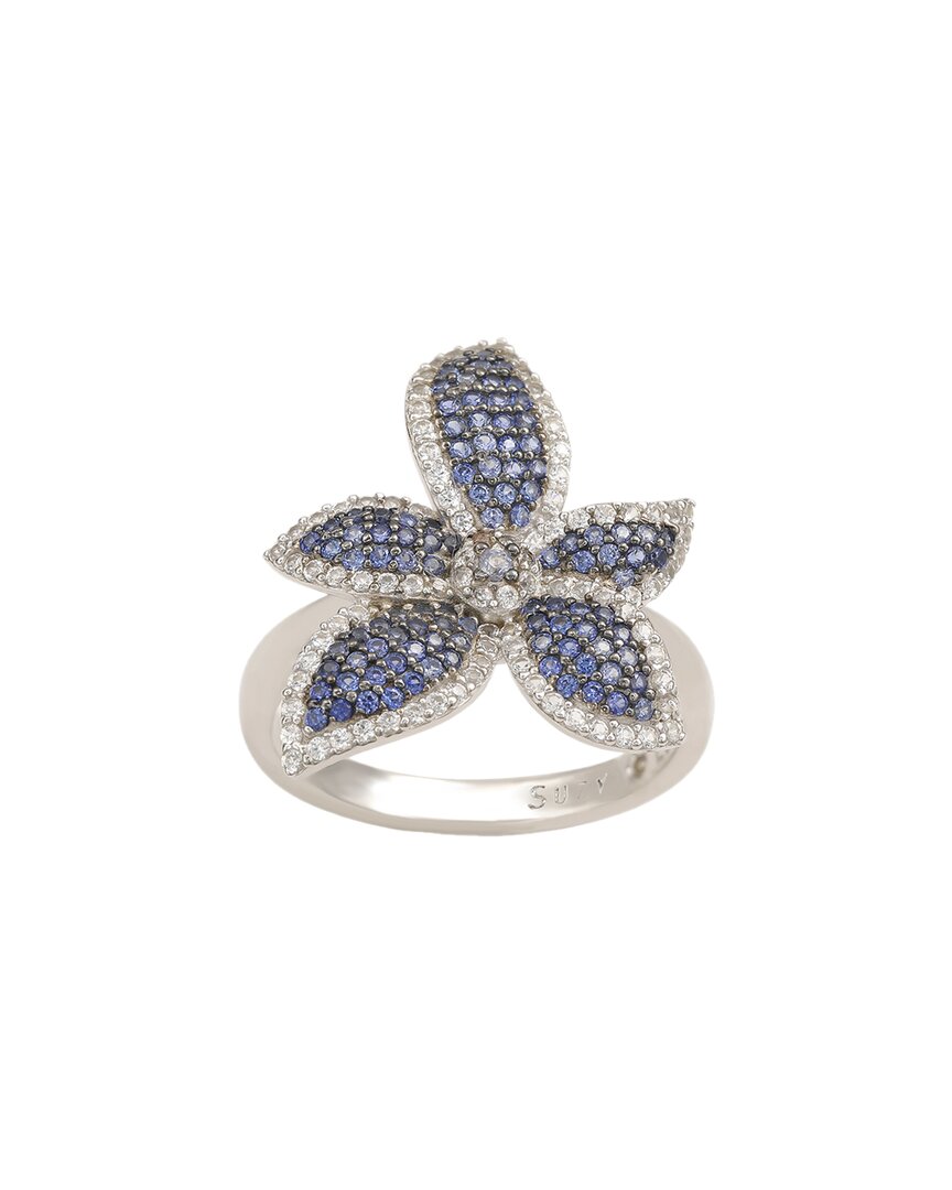 Shop Suzy Levian Silver 0.02 Ct. Tw. Diamond & Sapphire Ring