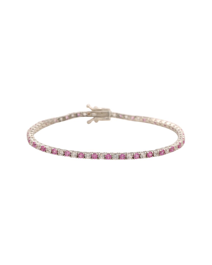Suzy Levian Silver 0.02 Ct. Tw. Diamond & Sapphire Tennis Bracelet