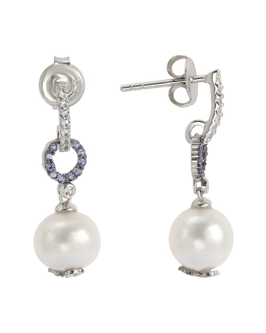 Suzy Levian Silver Sapphire Pearl Dangle Earrings