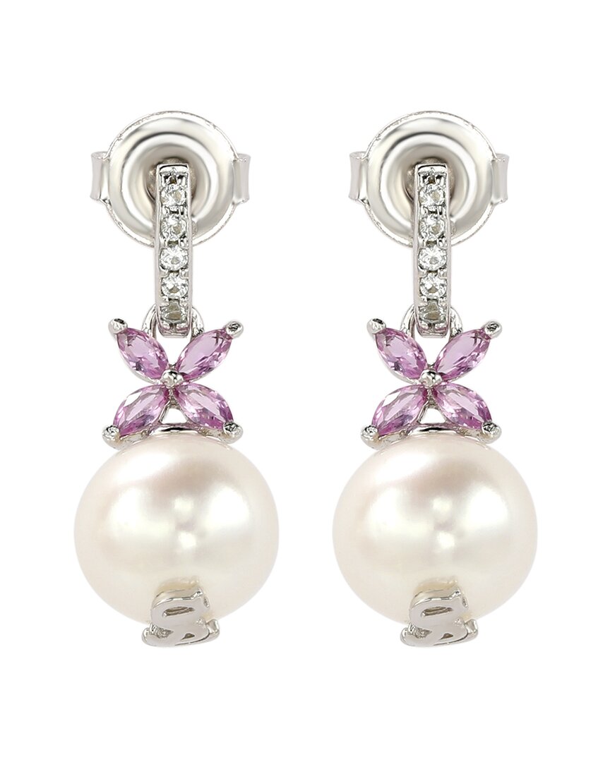 Suzy Levian Silver Sapphire Pearl Earrings