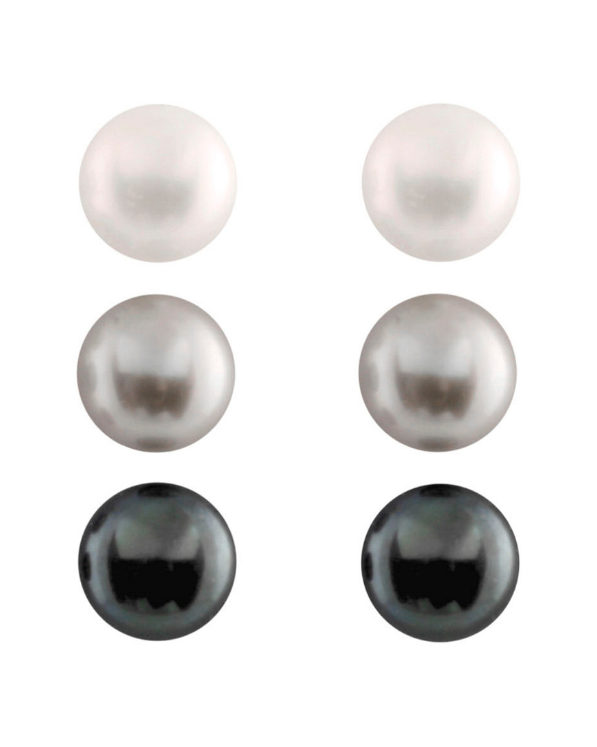 Splendid Pearls Plated 7-8mm Pearl Set Of 3 Studs