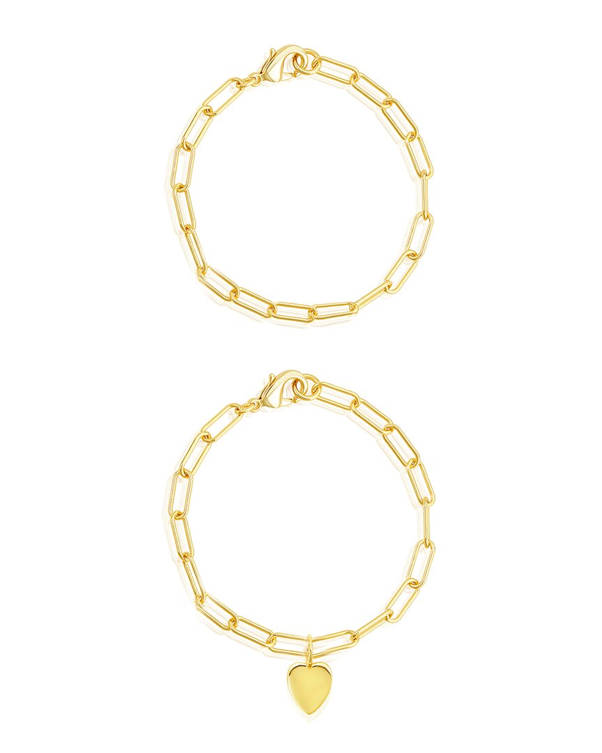 Adornia 14k Plated Heart Paperclip Bracelet Set In Gold