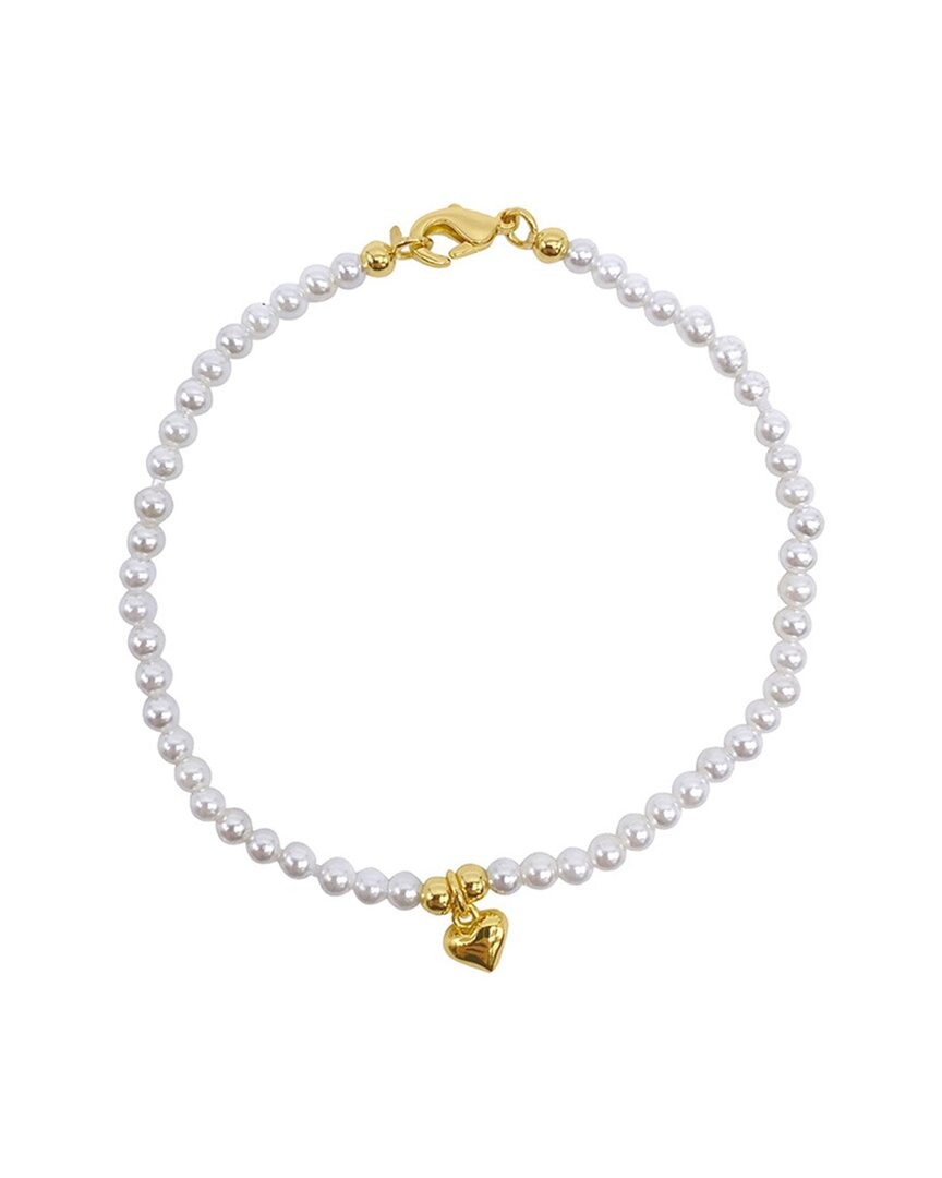Adornia 14k Plated 2mm Pearl Seed & Heart Bracelet