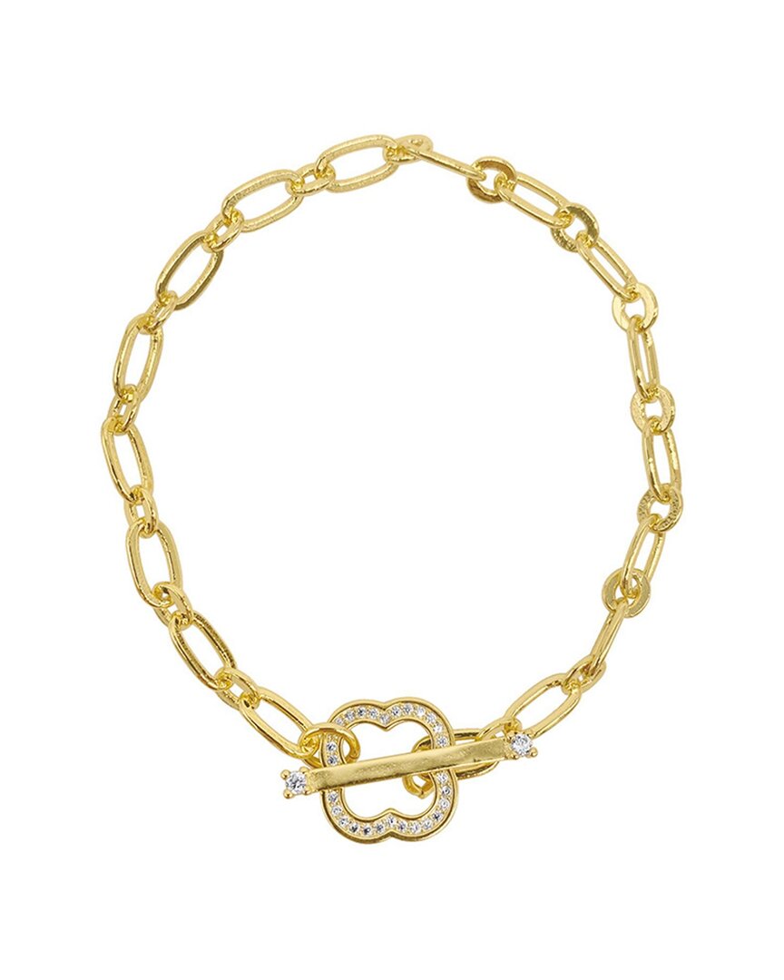 Adornia 14k Plated Crystal Clover Paperclip Chain Bracelet