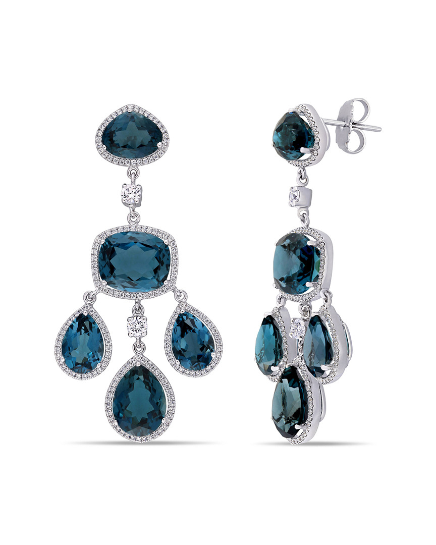 Image of K . ct. tw. Diamond & London Blue Topaz Earrings