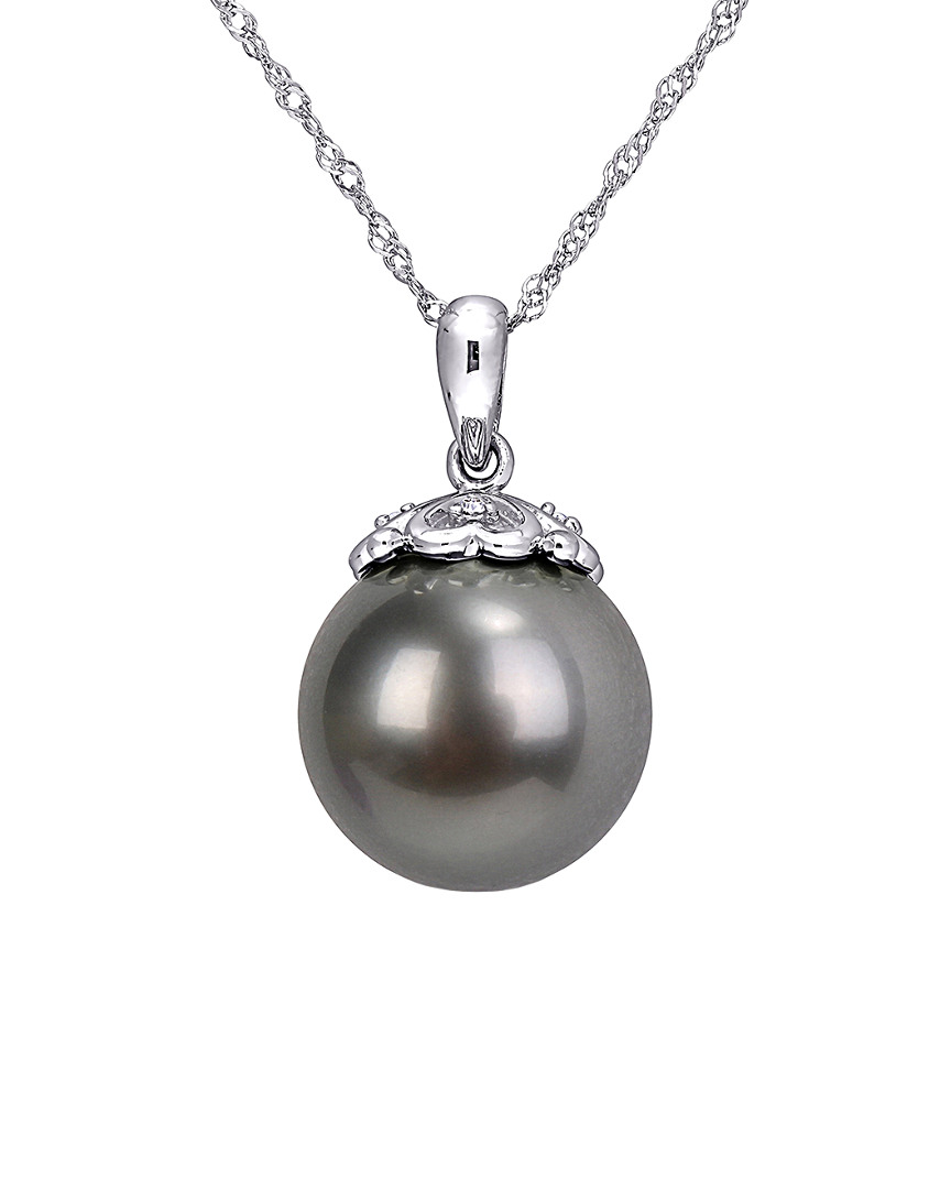 Rina Limor 10k 0.02 Ct. Tw. Diamond & 11-12mm Tahitian Pearl Pendant Necklace