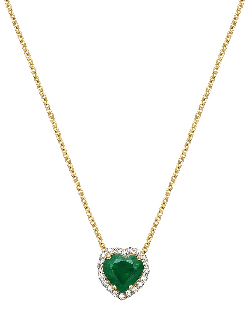 Forever Creations Usa Inc. Forever Creations 14k 0.96 Ct. Tw. Diamond & Emerald Halo Heart Necklace