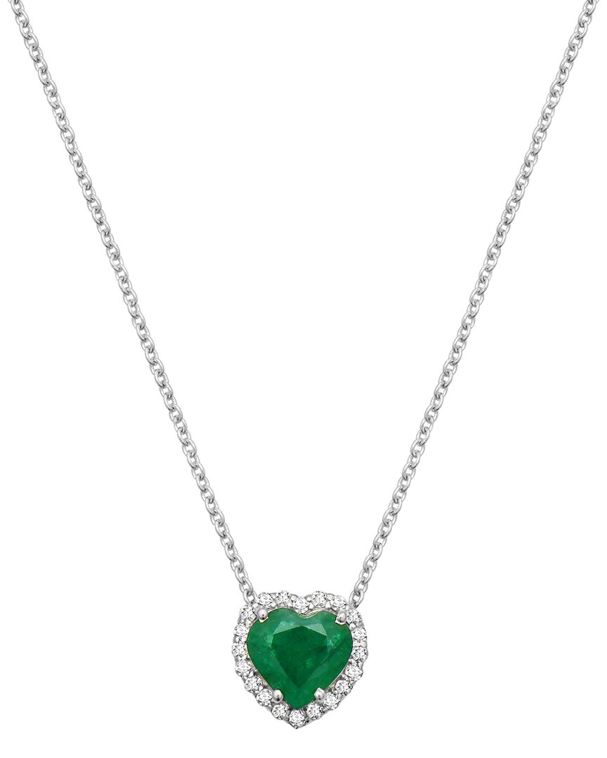 Forever Creations Usa Inc. Forever Creations 14k 0.96 Ct. Tw. Diamond & Emerald Halo Heart Necklace