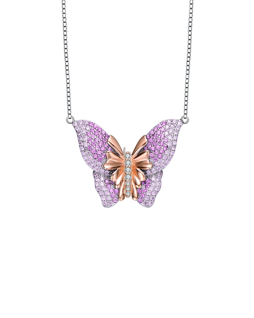 Genevive Two-tone Over Silver Cz Butterfly Necklace