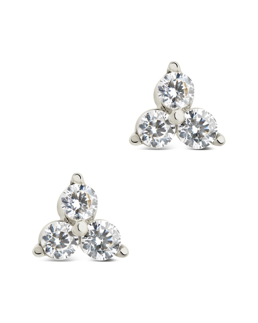 Sterling Forever Silver Cz Pyramid Studs In Grey