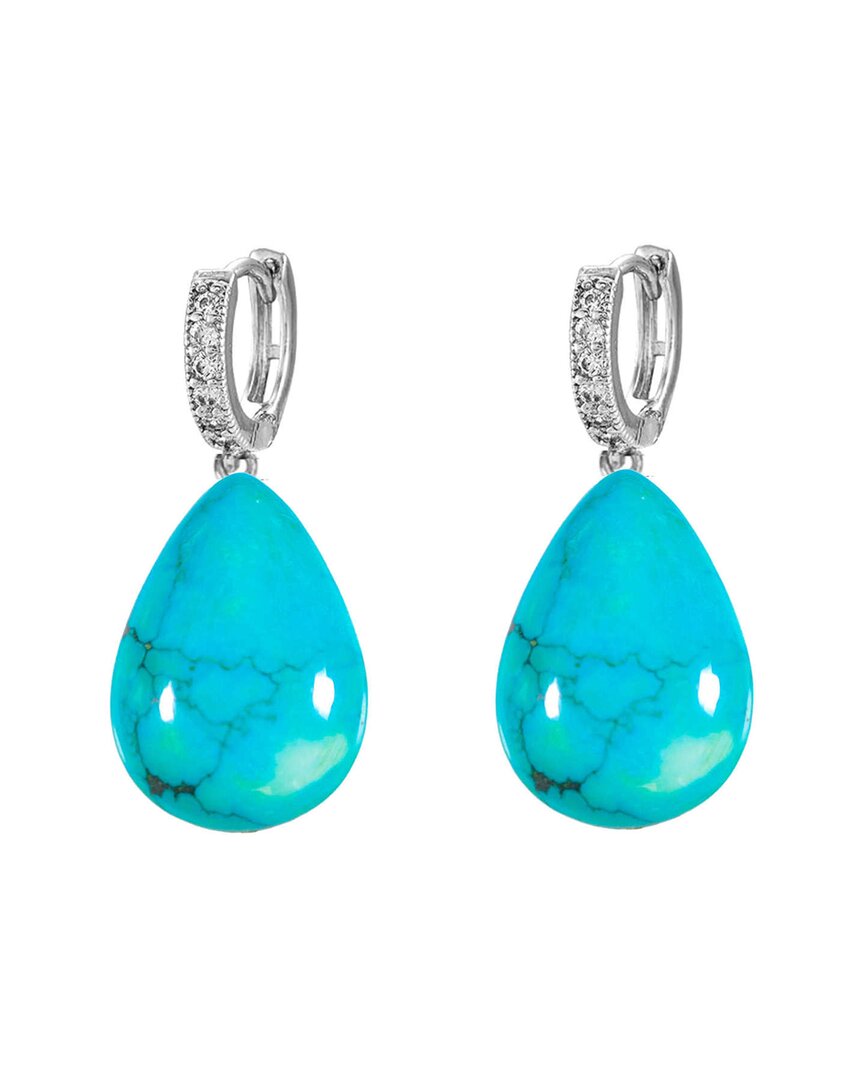 Liv Oliver Silver Plated 12.70 Ct. Tw. Turquoise Cz Earrings In Blue