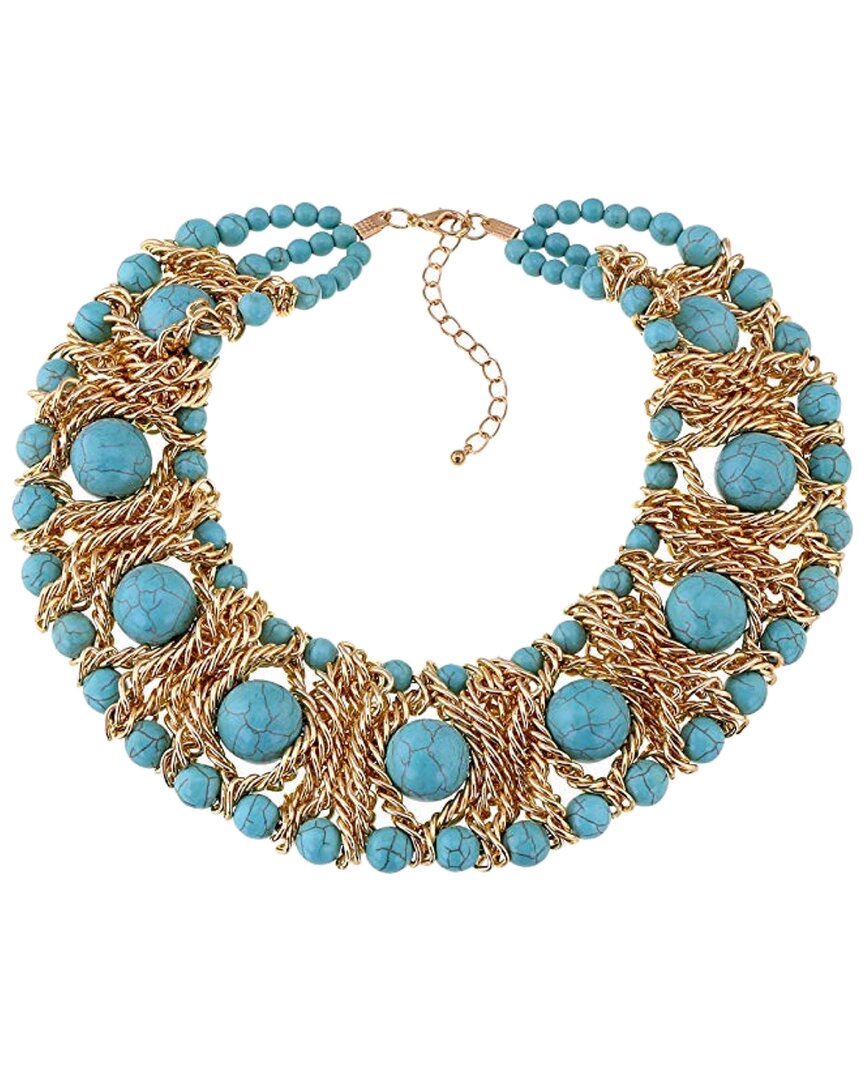 Liv Oliver 18k Plated Turquoise Statement Necklace In Gold