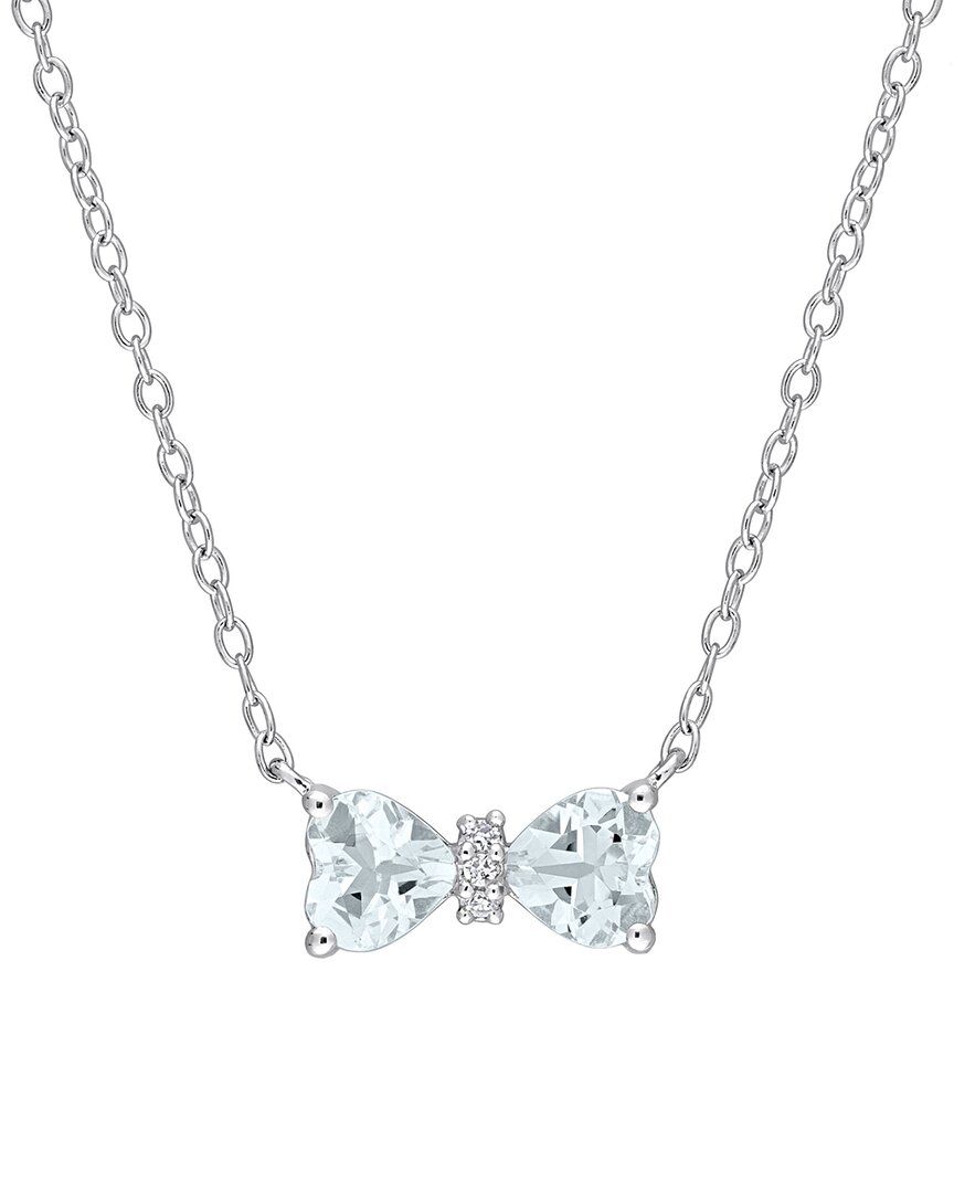 Rina Limor Silver 0.71 Ct. Tw. Diamond & Aquamarine Heart Bow Necklace