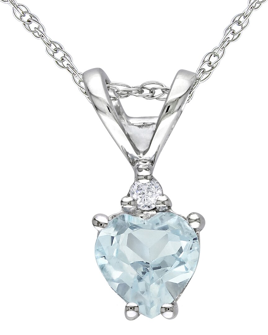 Rina Limor Silver 0.37 Ct. Tw. Diamond & Aquamarine Heart Pendant Necklace