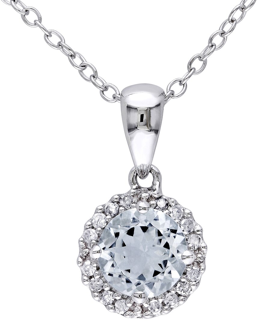 Rina Limor Silver 0.83 Ct. Tw. Diamond & Aquamarine Halo Necklace