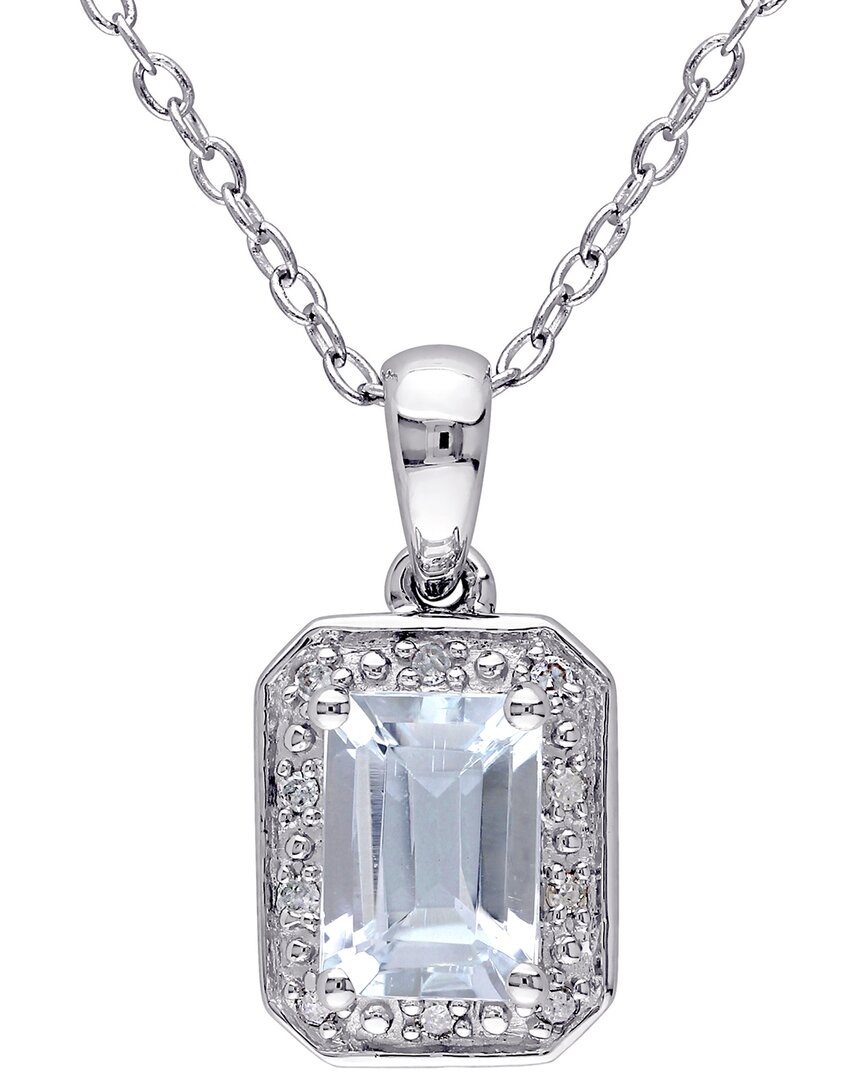 Rina Limor Silver 0.99 Ct. Tw. Diamond & Aquamarine Pendant Necklace