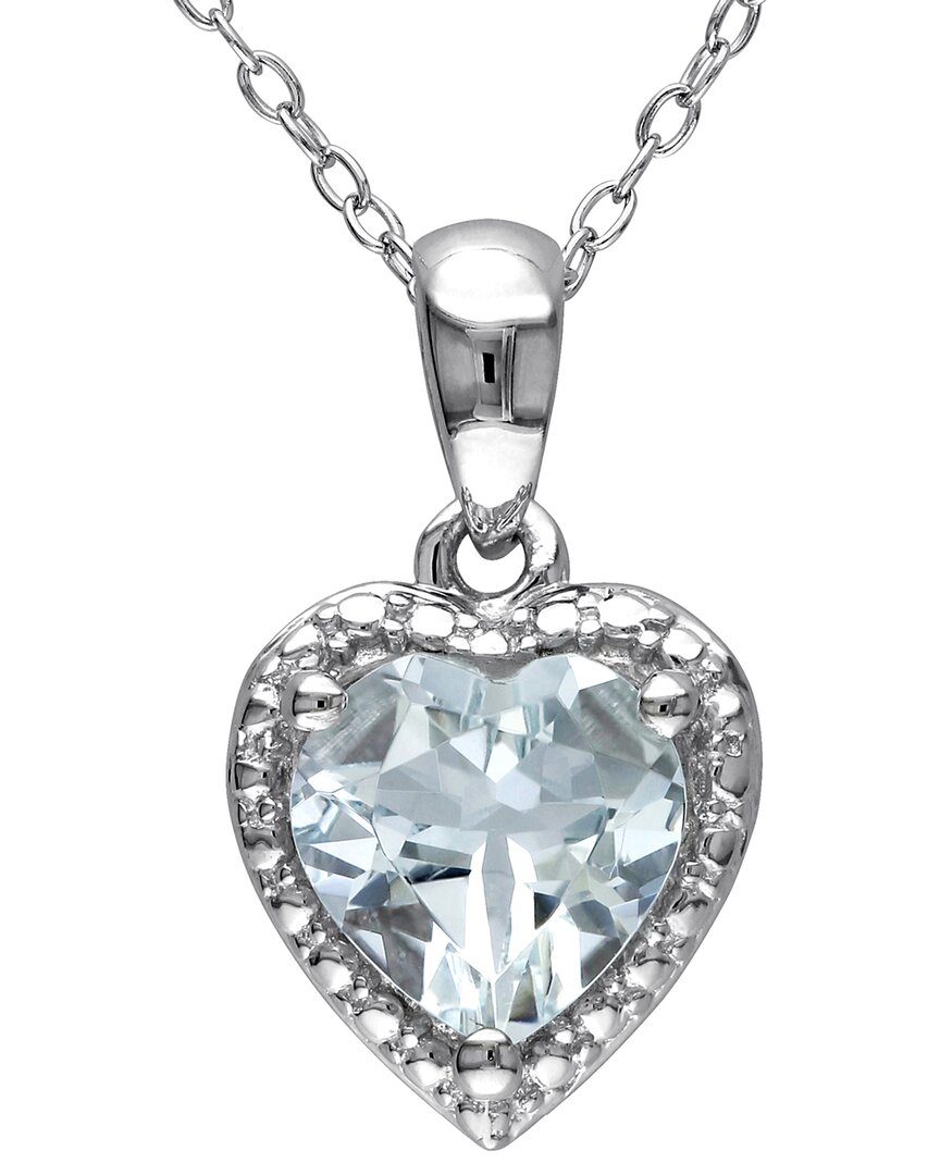 Rina Limor Silver 1.50 Ct. Tw. Aquamarine Heart Halo Pendant Chain Pendant Necklace