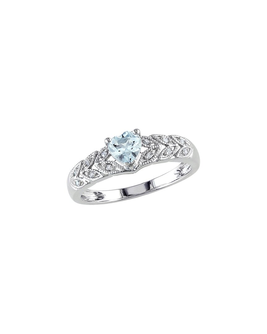 Rina Limor Silver 0.40 Ct. Tw. Diamond & Aquamarine Accent Heart Ring