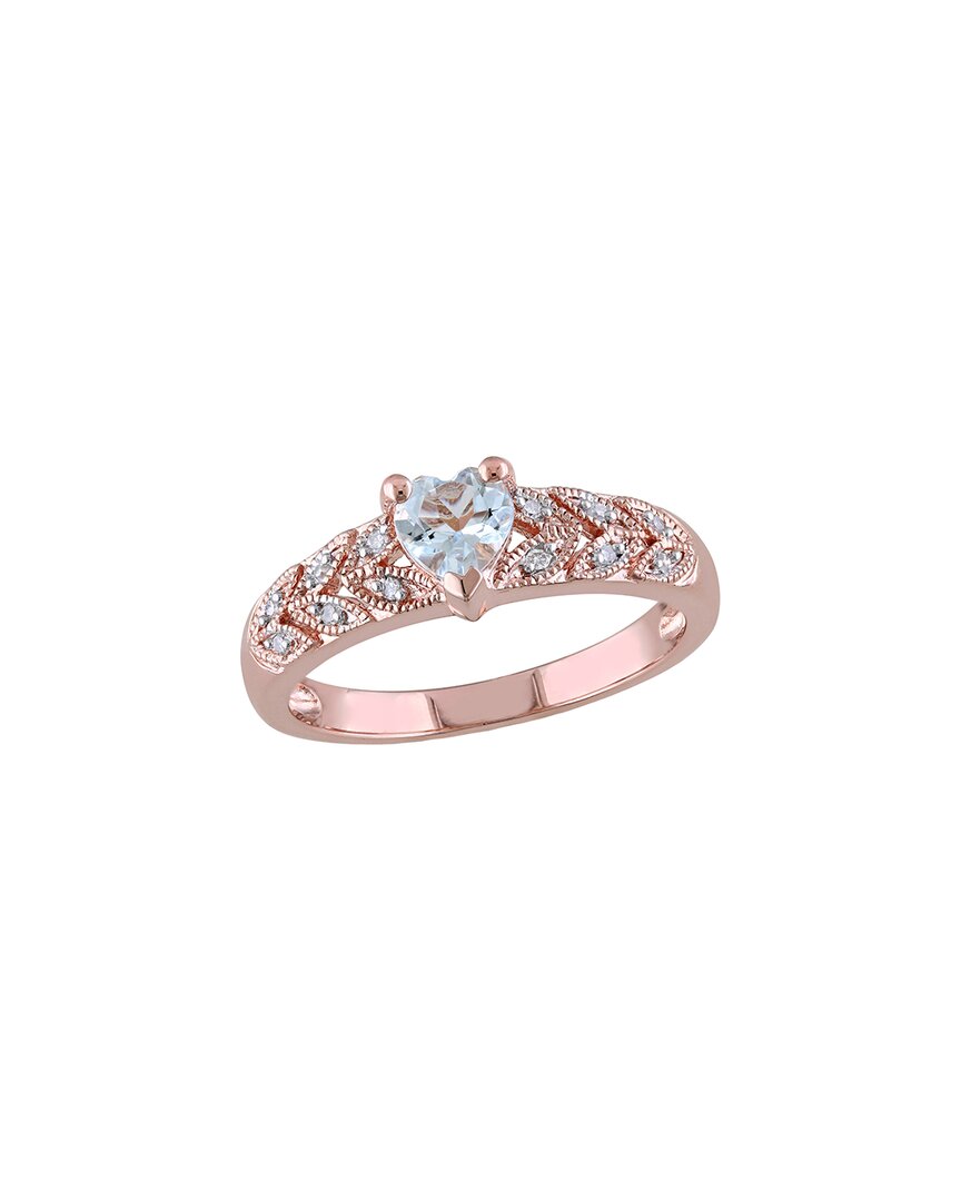 Rina Limor Silver 0.40 Ct. Tw. Diamond & Aquamarine Heart Ring