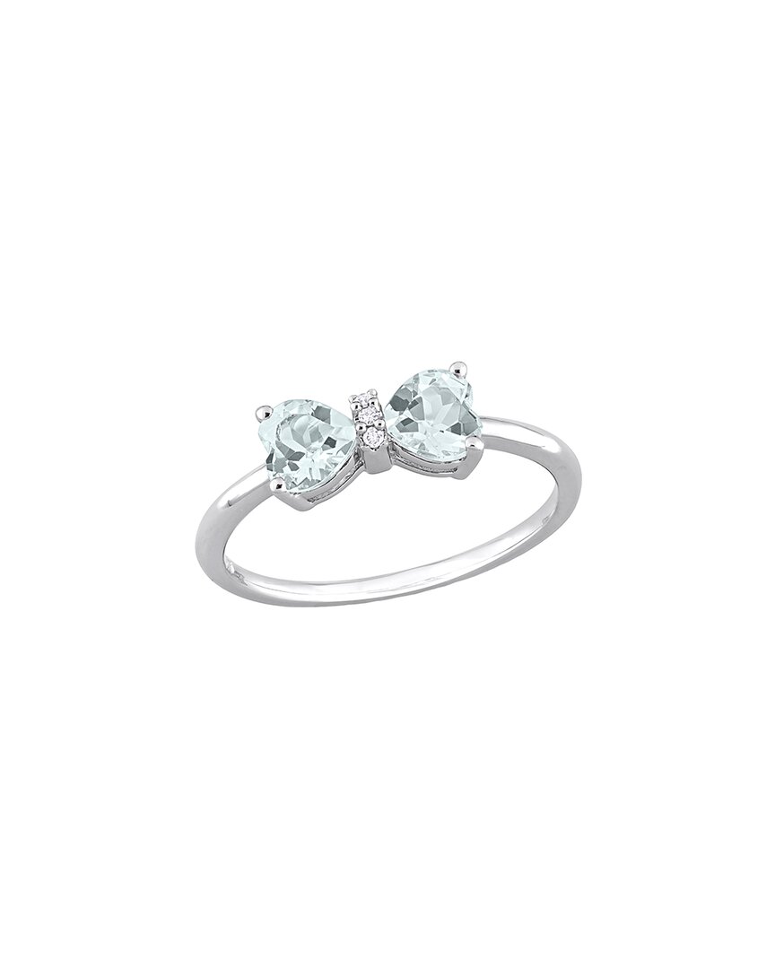 Rina Limor Silver 0.71 Ct. Tw. Diamond & Aquamarine Heart Bow Ring