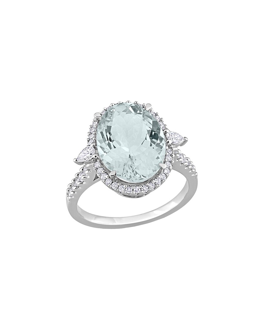 Rina Limor 14k 6.07 Ct. Tw. Diamond & Aquamarine Halo Cocktail Ring