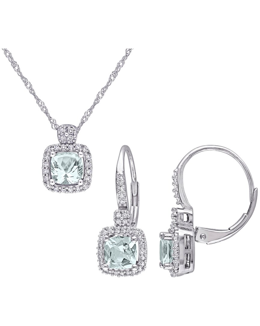 Rina Limor Silver 1.88 Ct. Tw. Diamond & Aquamarine Earring & Pendant Necklace Jewelry Set