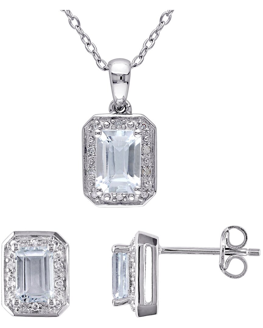 Rina Limor Silver 2.17 Ct. Tw. Diamond & Aquamarine 2pc Jewelry Set