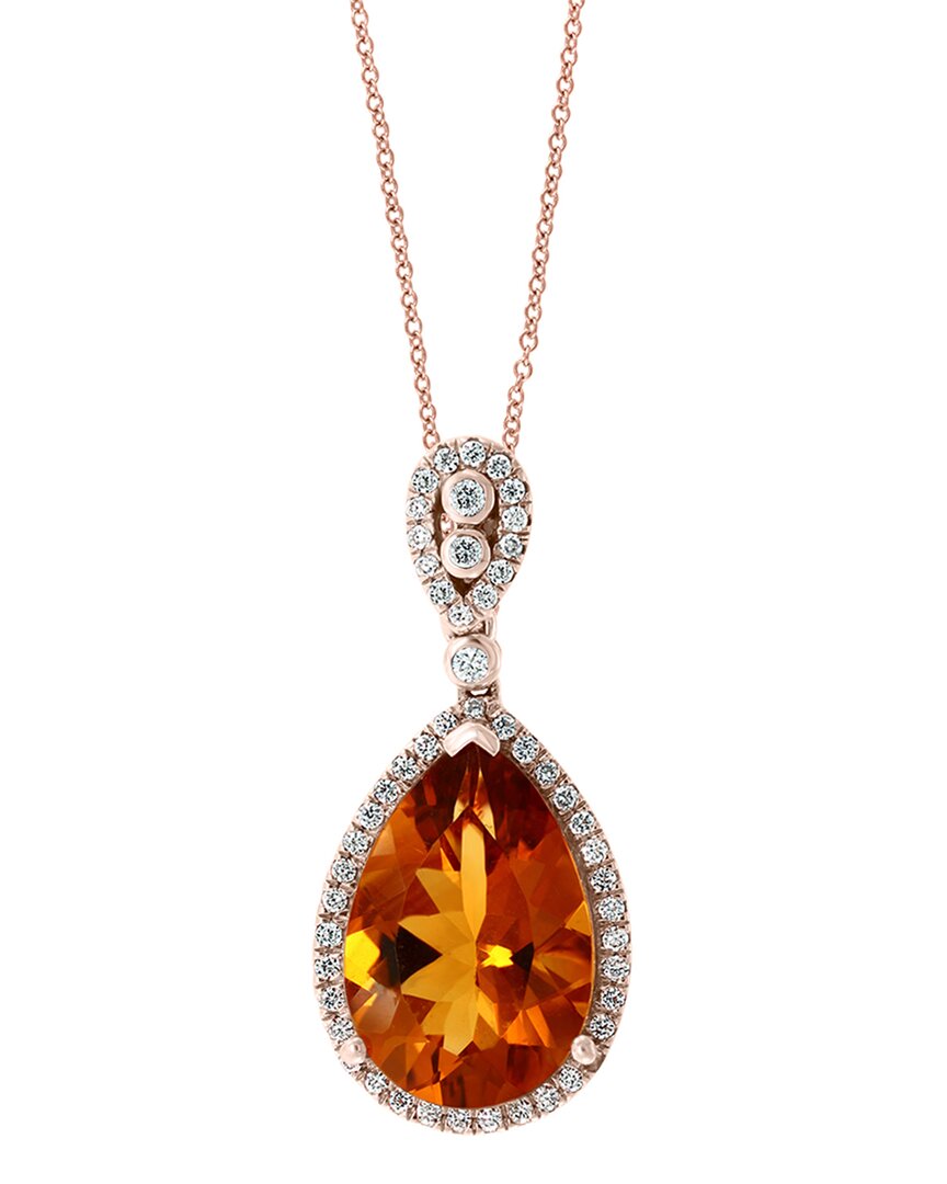 Effy Fine Jewelry 14k Rose Gold 5.62 Ct. Tw. Diamond & Madera Citrine Necklace