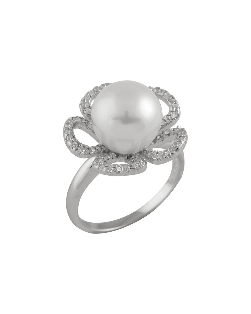 Splendid Pearls Rhodium Over Silver 10-11mm Pearl Ring