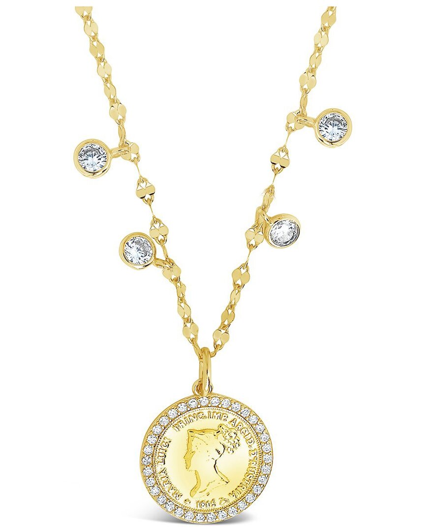 Sterling Forever 14k Over Silver Cz Coin Medallion & Charm Necklace