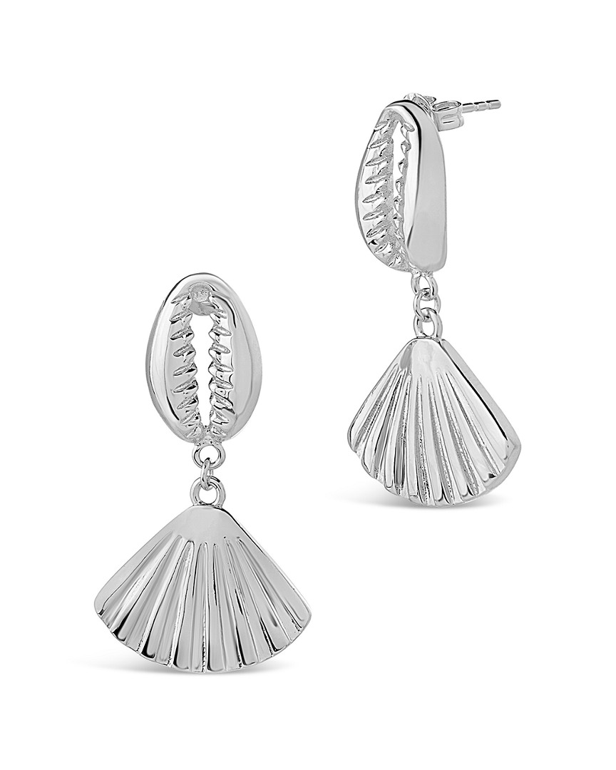 Sterling Forever Rhodium Plated Puka & Scallop Shell Drop Earrings