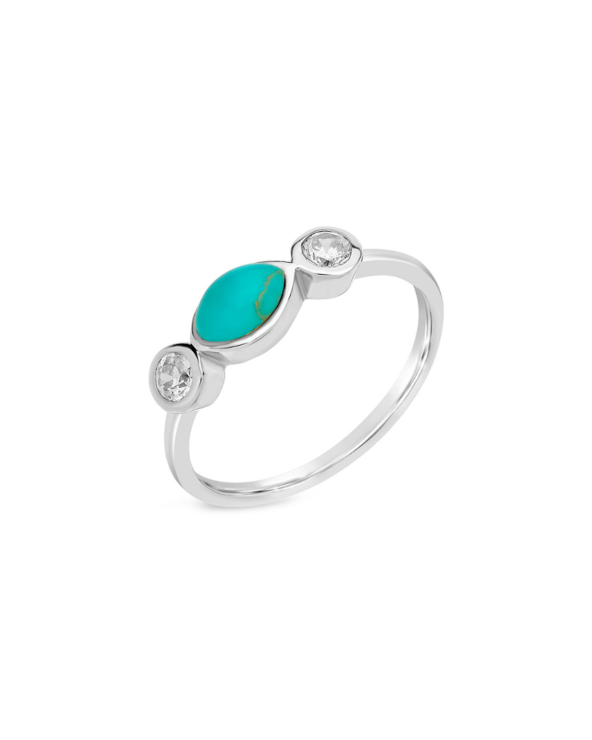 Sterling Forever Silver Turquoise Cz Marquise Band Ring
