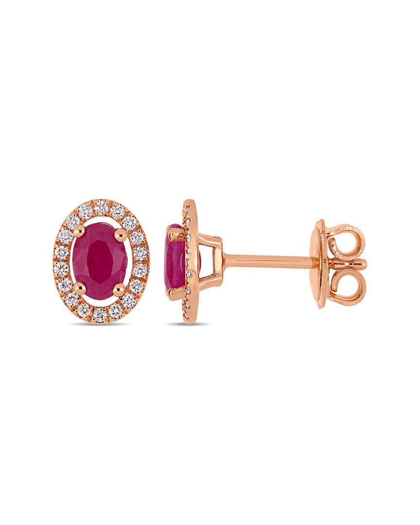 Diamond Select Cuts 14k Rose Gold 1.38 Ct. Tw. Diamond & Ruby Earrings