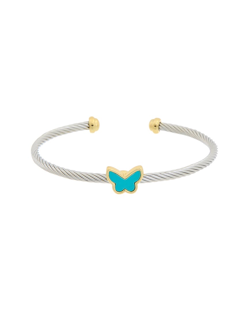 Juvell 18k Two-tone Plated Turquoise Twisted Cable Butterfly Cuff Bracelet