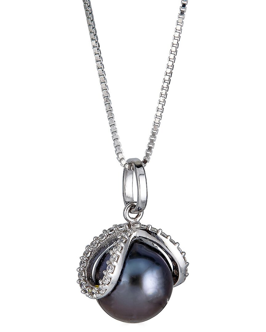 Belpearl Silver 10mm Pearl Cz Pendant Necklace