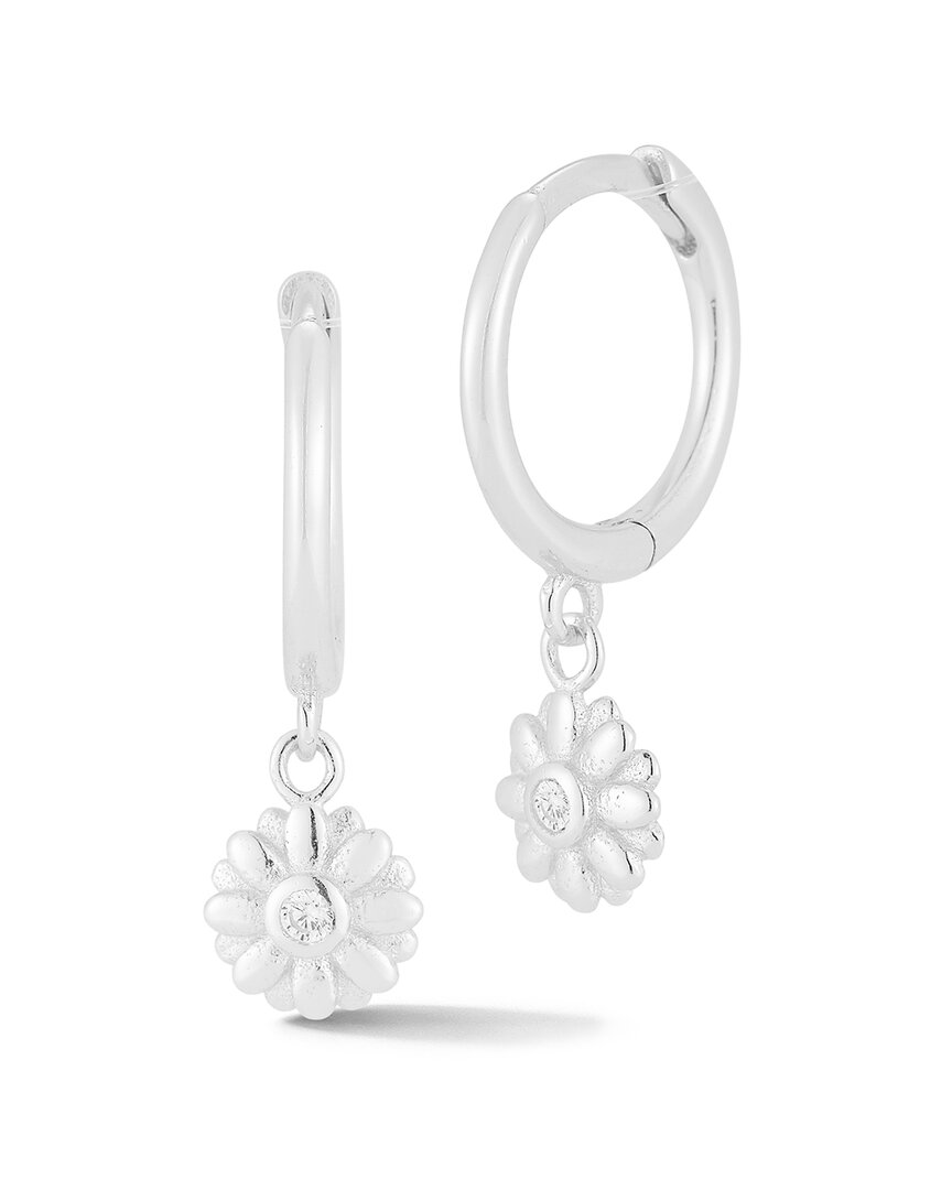 Glaze Jewelry Silver Diamond Cz Flower Hoops