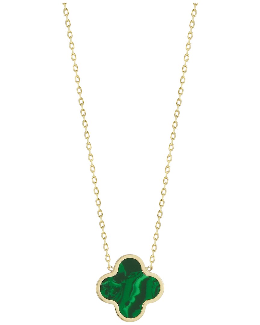 Italian Gold Green Malachite Clover Necklace
