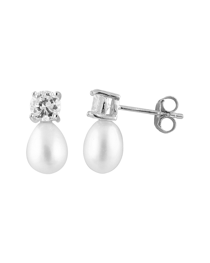 Splendid Pearls Rhodium Plated Silver 5-5.5mm Freshwater Pearl Earrings
