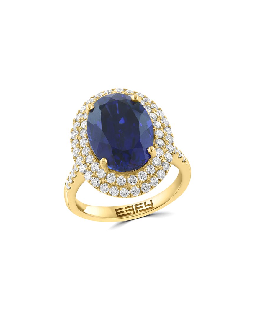 Effy Fine Jewelry Gold Over Silver 7.16 Ct. Tw. Lab-grown Diamond & Lab-grown  Lab Sapphire Ring