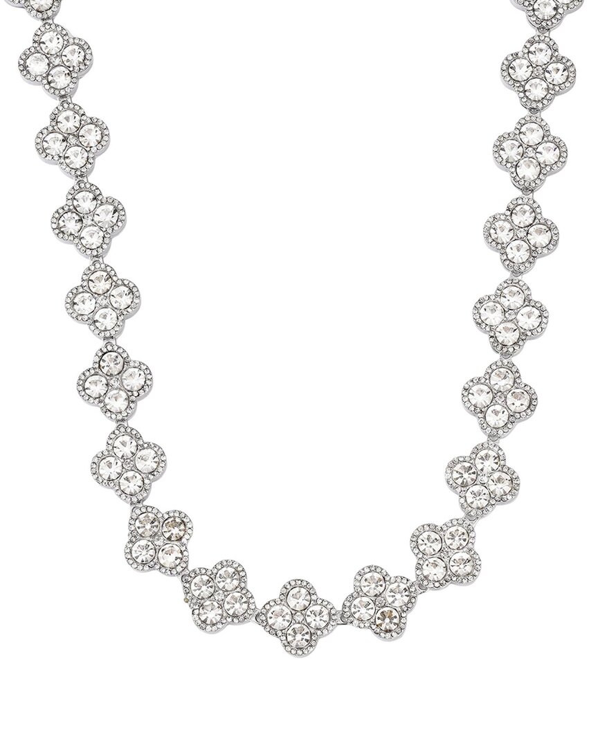 Adornia Silver Plated Crystal Clover Link Chain Necklace In Metallic