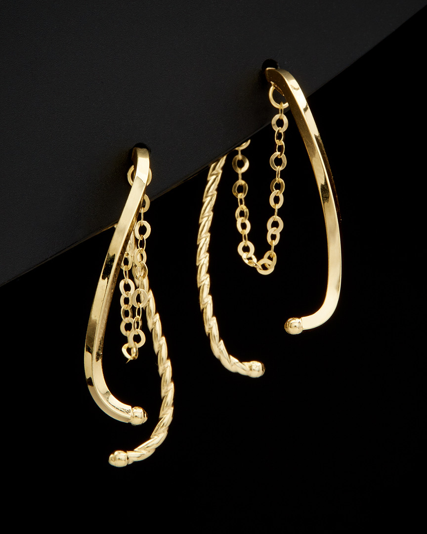 Italian Gold 14k  Twisted & Polished Curved Bar Front-back Drop Earrings