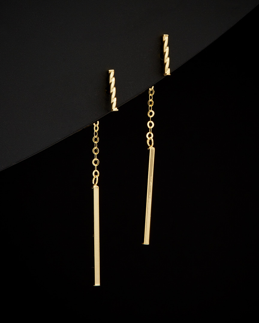 Italian Gold 14k  Twisted & Polished Bar Front-back Earrings